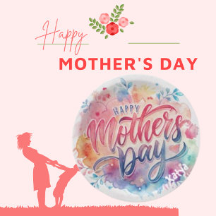 Watercolor Trend Mother's Day Personalised Name Paper Plate