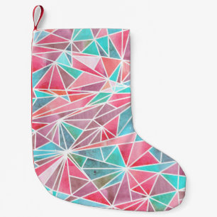 Watercolor triangles, bright summer mosaic. small christmas stocking
