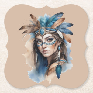 Watercolor Tribal Beauty: Spirit of Bohemian Art Paper Coaster