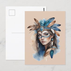 Watercolor Tribal Beauty: Spirit of Bohemian Art Postcard