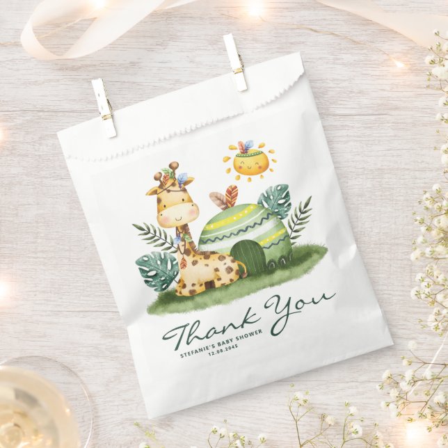 Watercolor Tribal Giraffe Birthday Thank You Favour Bag (Clipped)