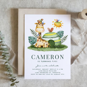 Watercolor Tribal Giraffe Safari Theme Birthday Invitation