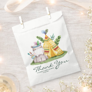 Watercolor Tribal Hippo Safari Birthday Thank You Favour Bag