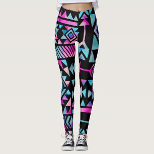 Watercolor tribal motifs, ethnic wallpaper. leggings