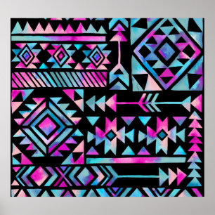 Watercolor tribal motifs, ethnic wallpaper. poster