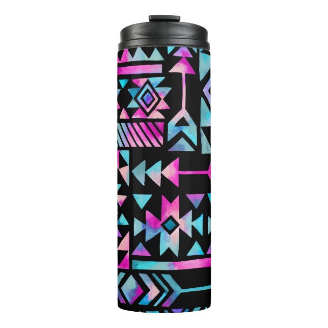 Watercolor tribal motifs, ethnic wallpaper. thermal tumbler (Front)