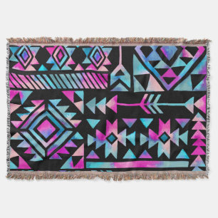 Watercolor tribal motifs, ethnic wallpaper. throw blanket