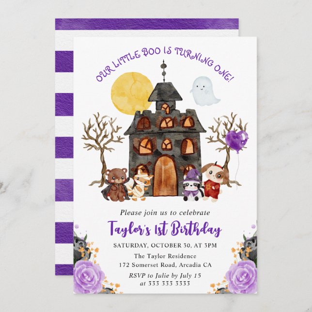Watercolor Trick or Treat Halloween 1st Birthday Invitation (Front/Back)