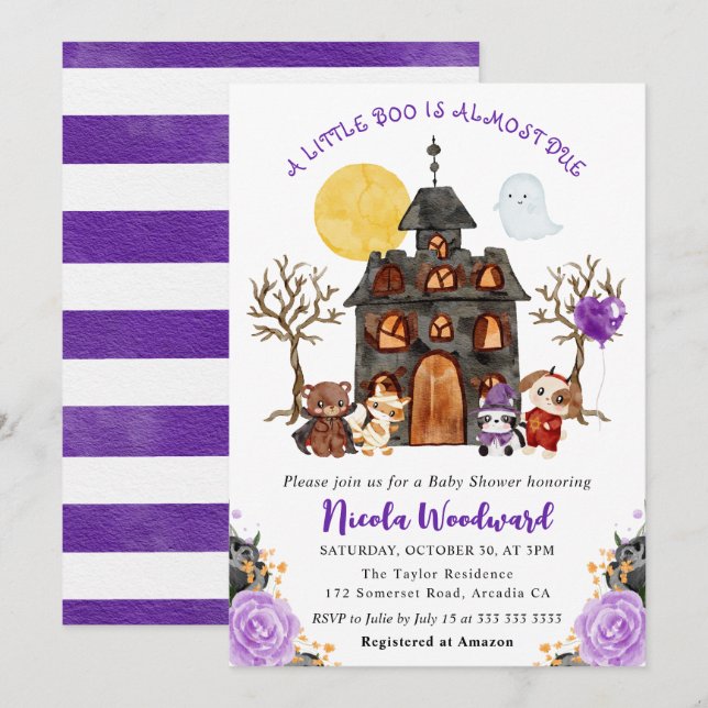 Watercolor Trick or Treat Halloween Baby Shower Invitation (Front/Back)