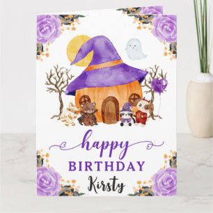 Watercolor Trick or Treat Halloween Happy Birthday Card