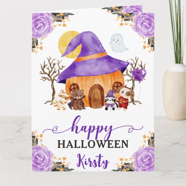 Watercolor Trick or Treat Happy Halloween Card (Front)
