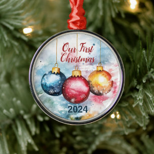 Watercolor Trio of Christmas Baubles Ornament