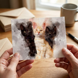 Watercolor Trio of Cute Black and Orange Kittens Postcard