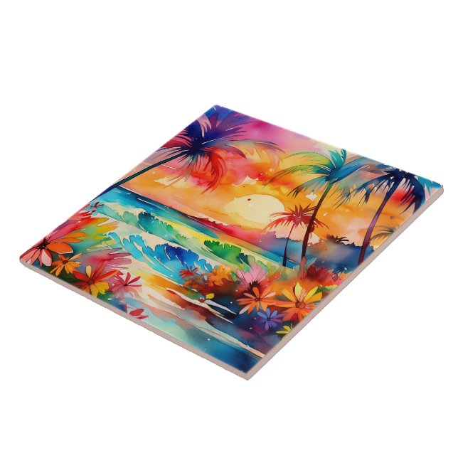 Watercolor tropical art ceramic tile (Side)