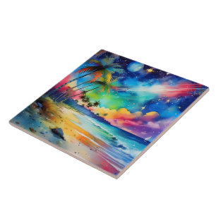 Watercolor tropical art ceramic tile