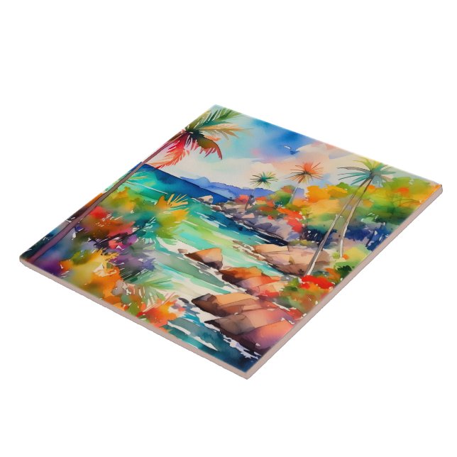 Watercolor tropical art ceramic tile (Side)