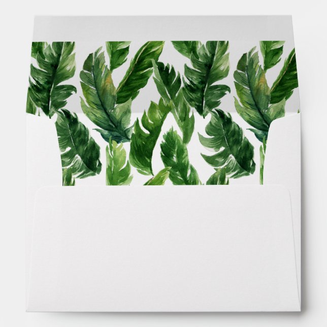 Watercolor Tropical Banana Leaves Pattern Envelope (Back (Bottom))