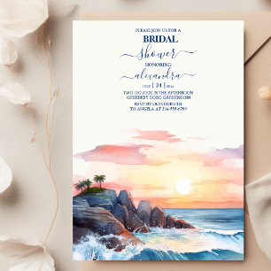 Watercolor Tropical Beach  Bridal Shower Invitation