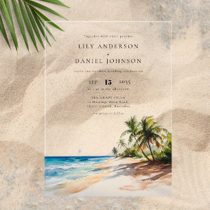 Watercolor Tropical Beach Destination Wedding Acrylic Invitations