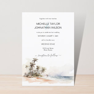 Watercolor Tropical Beach Destination Wedding Invitation