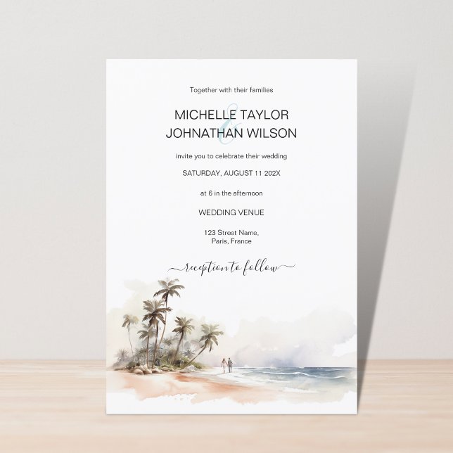 Watercolor Tropical Beach Destination Wedding Invitation (Creator Uploaded)