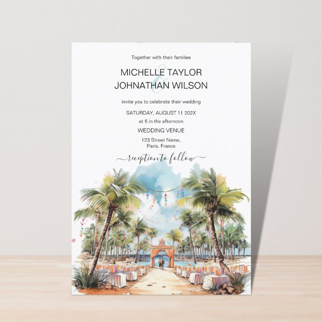 Watercolor Tropical Beach Destination Wedding Invitation (Creator Uploaded)