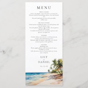 Watercolor Tropical Beach Destination Wedding Menu