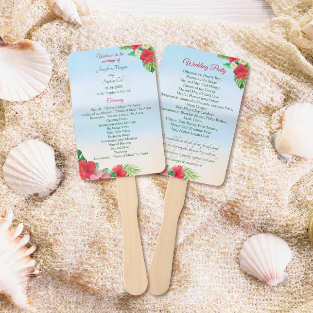 Watercolor Tropical Beach Floral Wedding Hand Fan (Creator Uploaded)