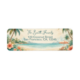 Watercolor Tropical Beach House Family Address Return Address Label