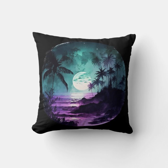 Watercolor Tropical Beach Night Cushion (Front)