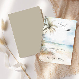 Watercolor Tropical Beach Palm Tree Save The Date