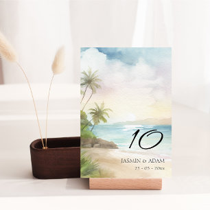 Watercolor Tropical Beach Palm Tree Wedding Table Number
