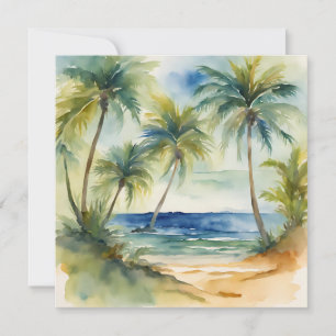 Watercolor Tropical Beach Palm Trees Card