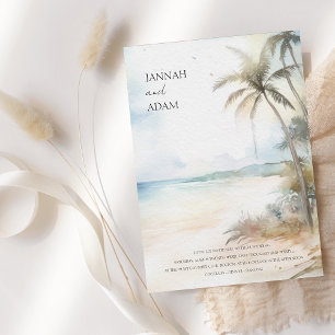 Watercolor Tropical Beach Palm Trees Wedding Invitation