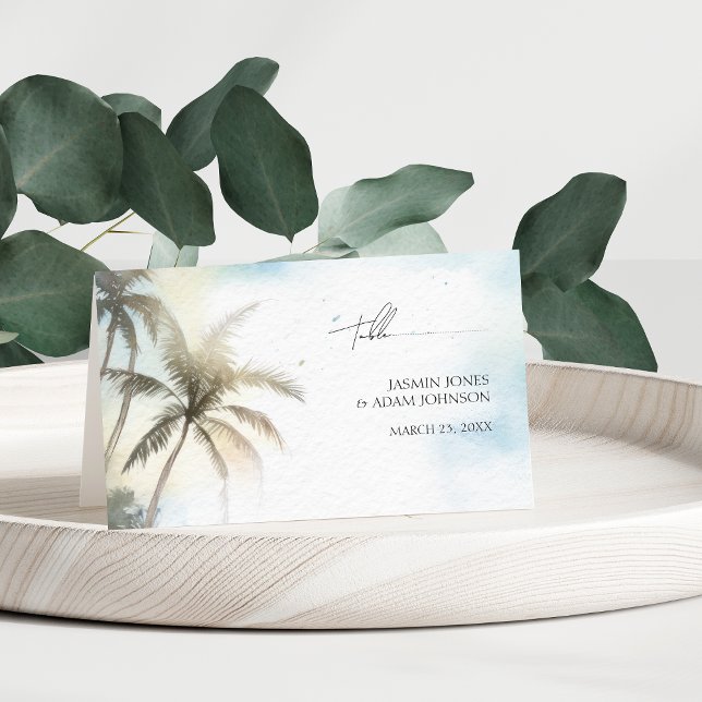 Watercolor Tropical Beach Palm Trees Wedding Place Card (Watercolor Tropical Beach Palm Trees Wedding Place Card)