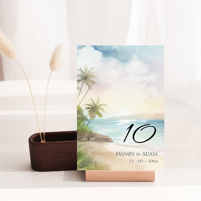 Watercolor Tropical Beach Palm Trees Wedding Table Number (Watercolor Tropical Beach Palm Trees Wedding Table Number)