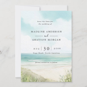 Watercolor Tropical Beach Photo Save the Date  Invitation