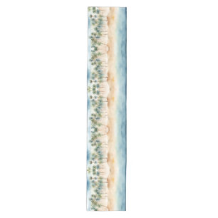 Watercolor Tropical Beach Scene Palms Sand Ocean Medium Table Runner