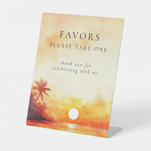Watercolor Tropical Beach Sunset Wedding Favours Pedestal Sign