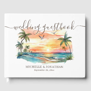 Watercolor Tropical Beach Sunset Wedding Guest Book