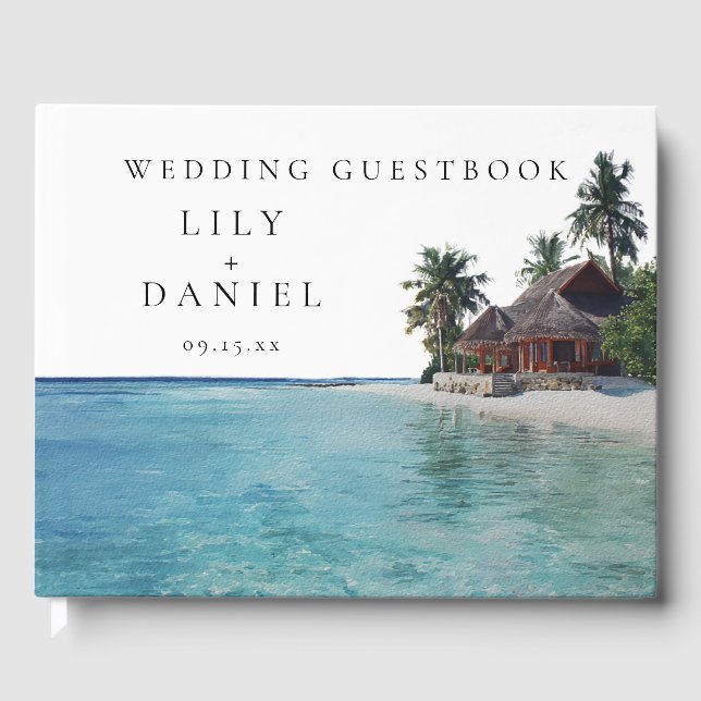 Watercolor Tropical Beach Wedding Guest Book (Front)