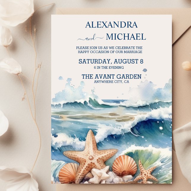 Watercolor Tropical Beach Wedding Invitation (Creator Uploaded)