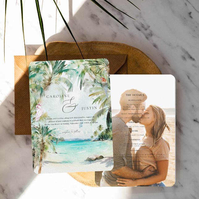 Watercolor Tropical Beach Wedding Invitation (Creator Uploaded)