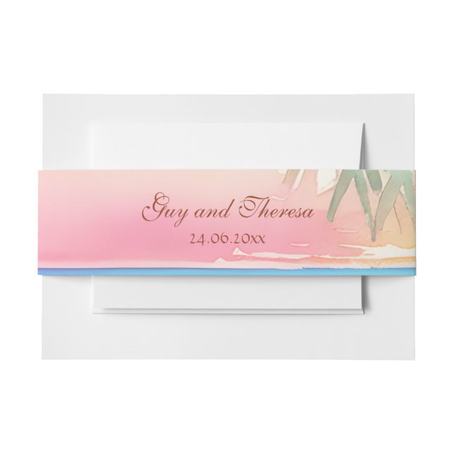 Watercolor Tropical Beach Wedding Invitation Belly Band (Front Example)