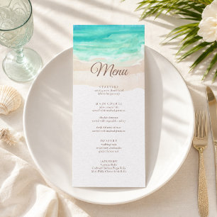 Watercolor Tropical Beach Wedding Menu Card