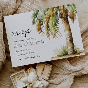 Watercolor Tropical Beach Wedding RSVP Card