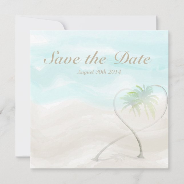Watercolor Tropical Beach Wedding Save the Date (Front)