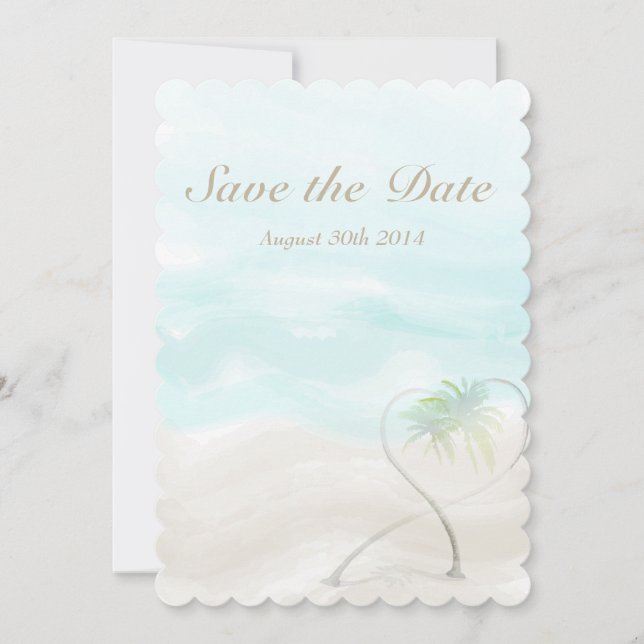 Watercolor Tropical Beach Wedding Save The Date (Front)