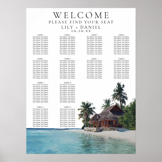 Watercolor Tropical Beach Wedding Seating Chart (Front)