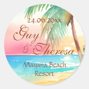 Watercolor Tropical Beach Wedding Sticker